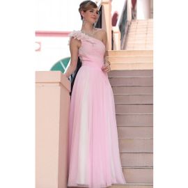 Zierliche One Shoulder Abendkleider Pink Tüll A-Linie