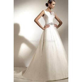 A-Line bodenlanges konservatives Brautkleid mit Juwel Ausschnitt