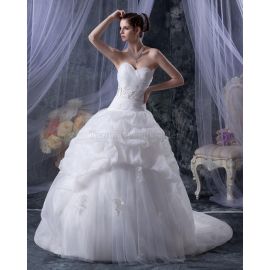 Prinzessin Kristall Organza Perlenbesetztes Brautkleid aus Tüll
