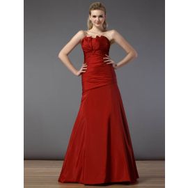 Elegante geraffte Abendkleider A-Linie Taft Rot Lang