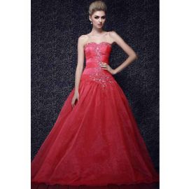 Glamouröse A-Linie Abendkleider Rot Lang mit Herz-Ausschnitt